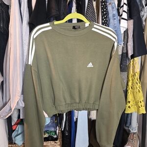 Adidas Olive Green Cropped Sweatshirt